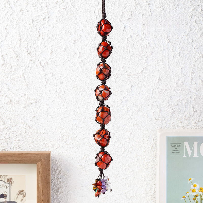 Natural Raw Stone Macrame Car Charm – Crystal Hanging Pendant