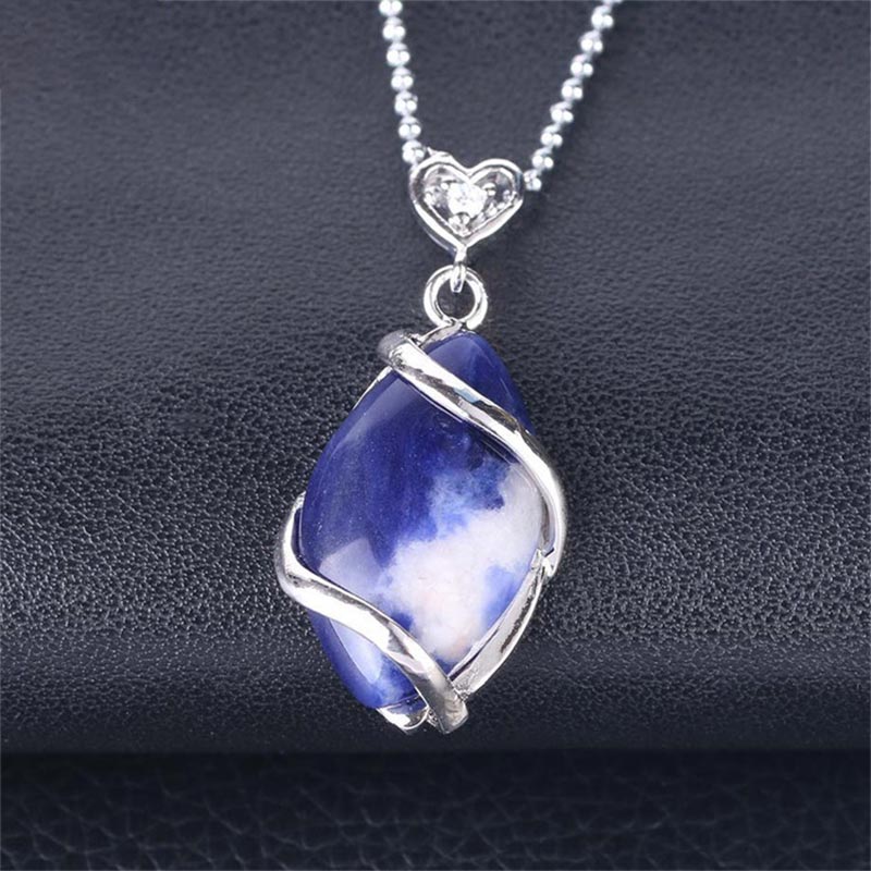 Buddha Stones Marquise Pattern Natural Crystal Stone Charm Necklace Pendant Necklaces & Pendants BS Sodalite