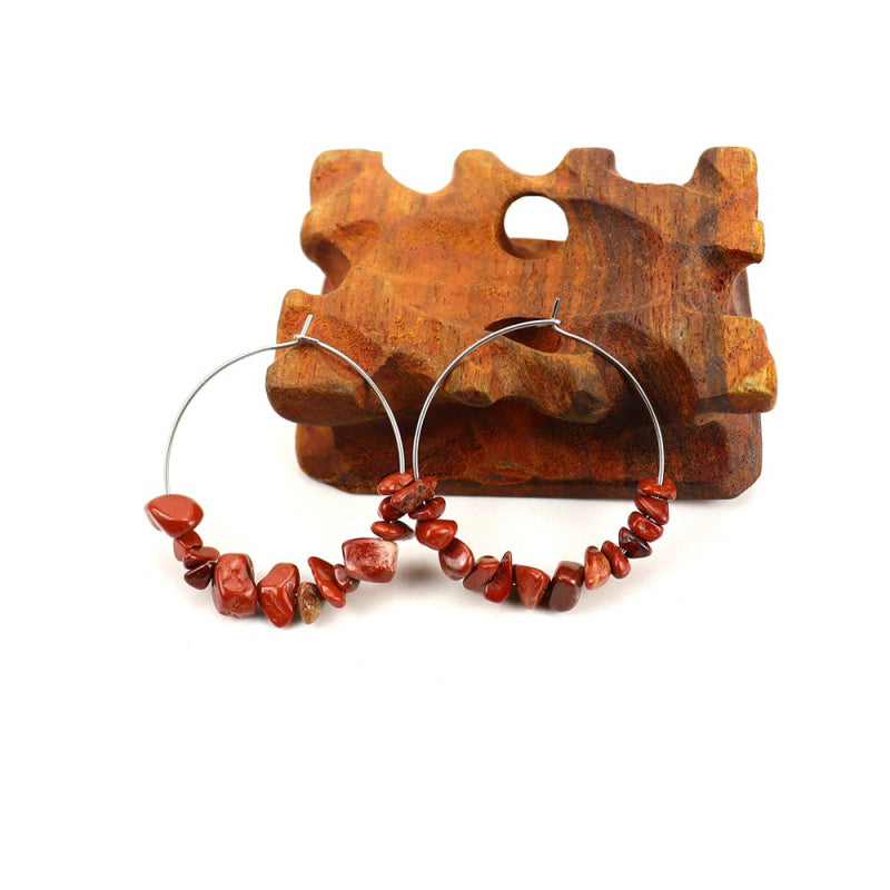 Raw Crystal Hoop Earrings - Boho Chunky Handmade Style