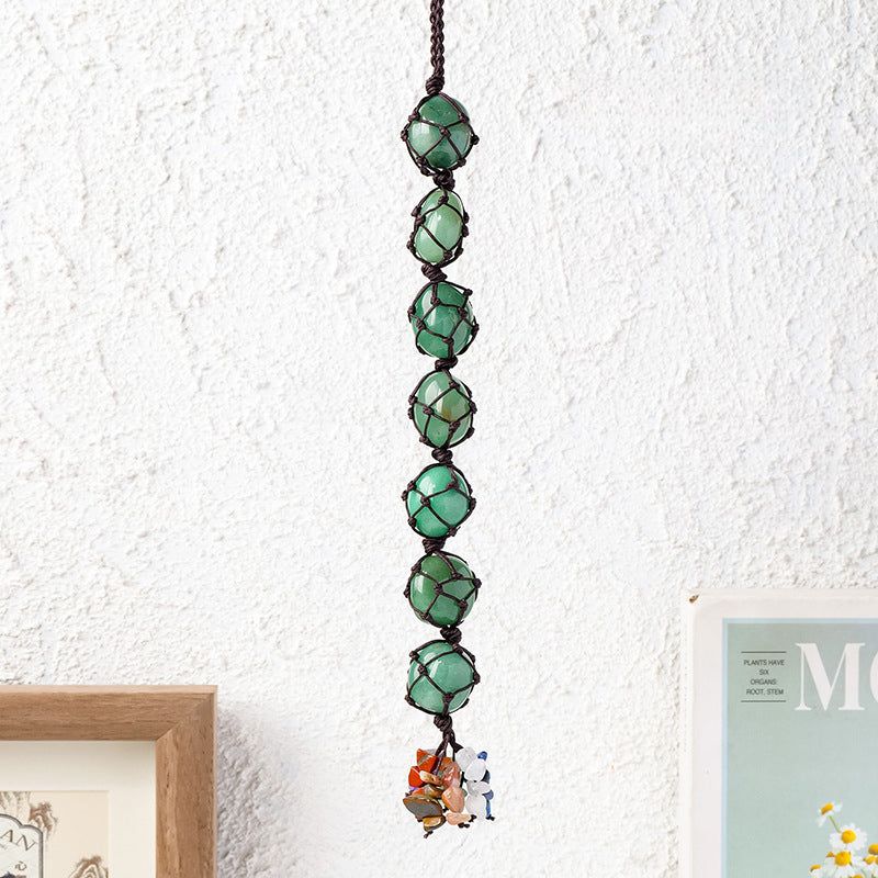 Natural Raw Stone Macrame Car Charm – Crystal Hanging Pendant