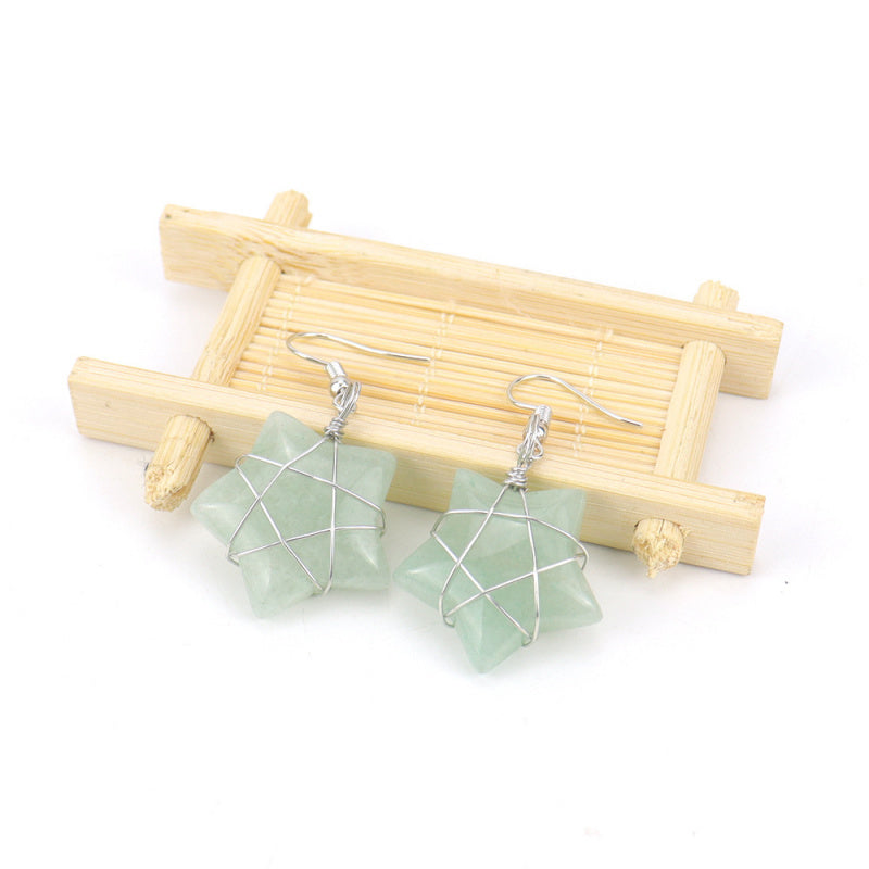 Tiger Eye Star Crystal Earrings – Handwrapped Stone Studs (E44)