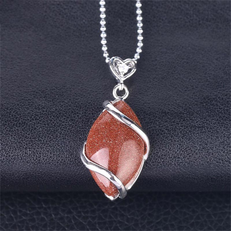 Buddha Stones Marquise Pattern Natural Crystal Stone Charm Necklace Pendant Necklaces & Pendants BS Brown Sand