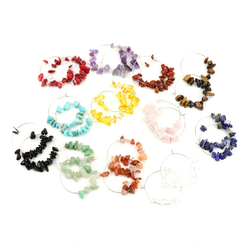 Raw Crystal Hoop Earrings - Boho Chunky Handmade Style