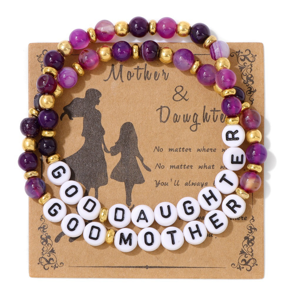 Mother Daughter Bracelet Set – 6mm Striped Agate, Elastic Fit