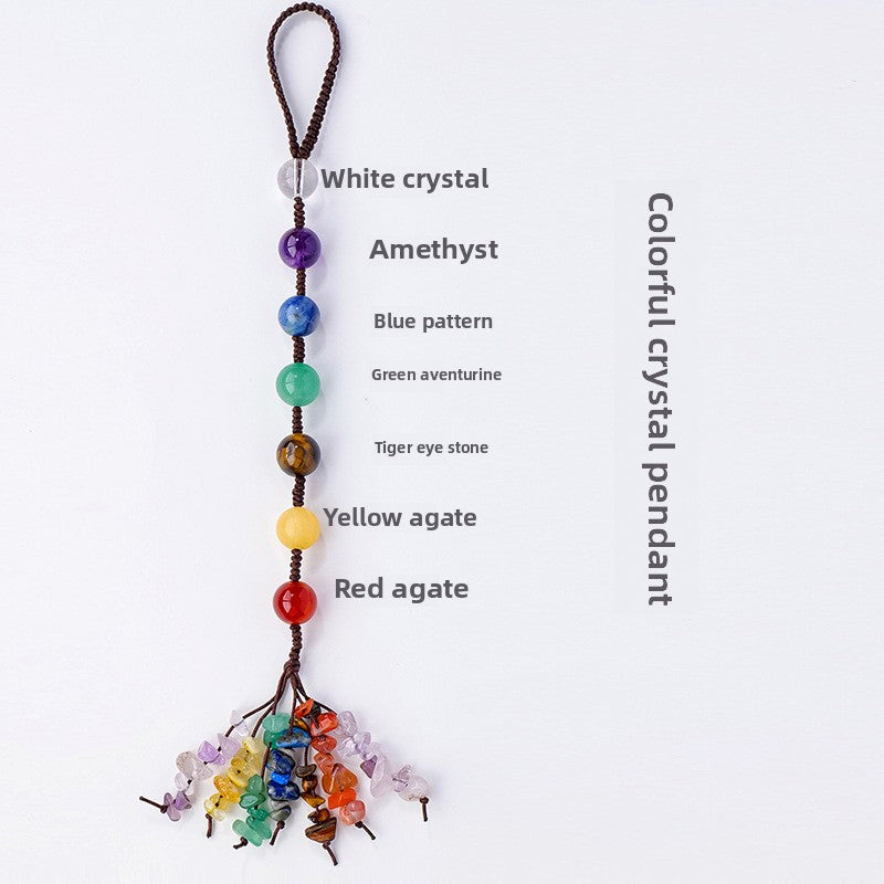 Rainbow Chakra Crystal Car Charm – Handwoven Hanging Decor