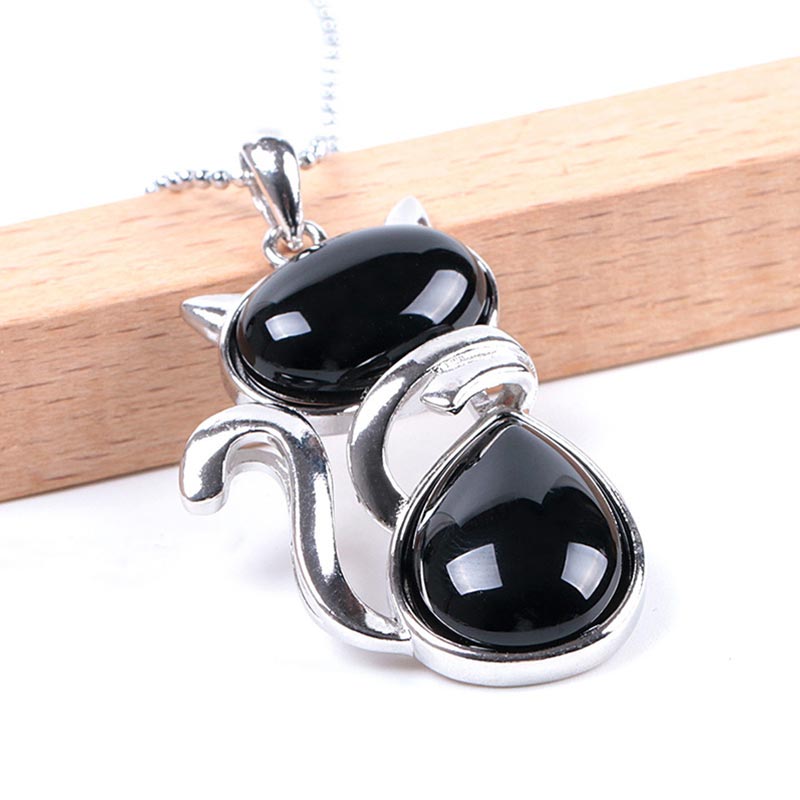Buddha Stones Cat Pattern Natural Crystal Protection Necklace Pendant Necklaces & Pendants BS 23