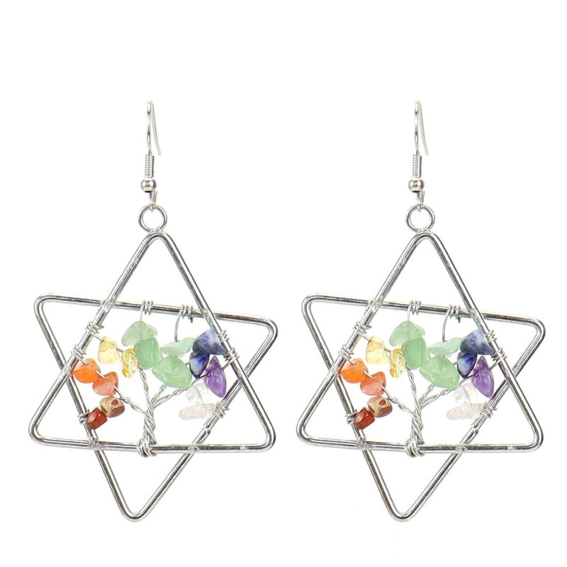 Tree of Life Hexagram Earrings – Rainbow Crystal Dangle (E17)