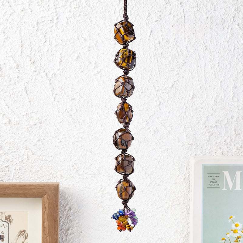 Natural Raw Stone Macrame Car Charm – Crystal Hanging Pendant