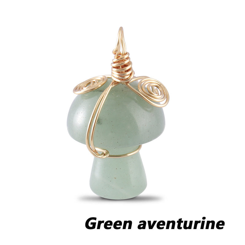 Natural Gemstone Mushroom Pendant - Wire-Wrapped Crystal Necklace