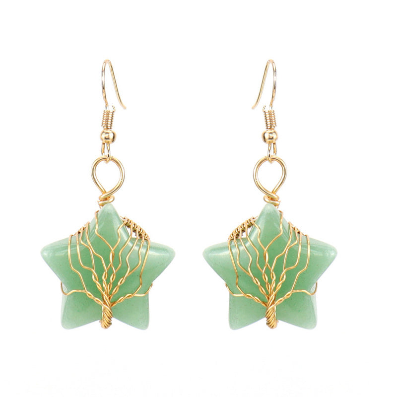Pentagram Crystal Earrings – Amethyst Tree of Life