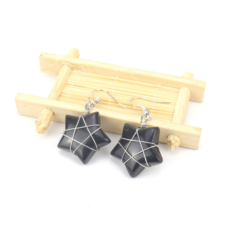Tiger Eye Star Crystal Earrings – Handwrapped Stone Studs (E44)