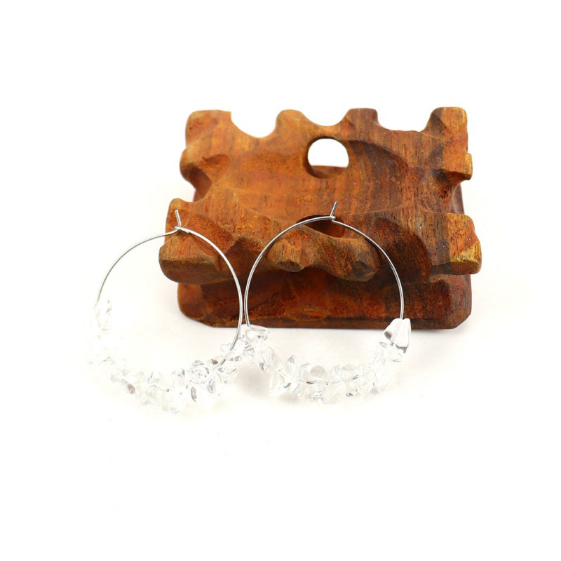 Raw Crystal Hoop Earrings - Boho Chunky Handmade Style