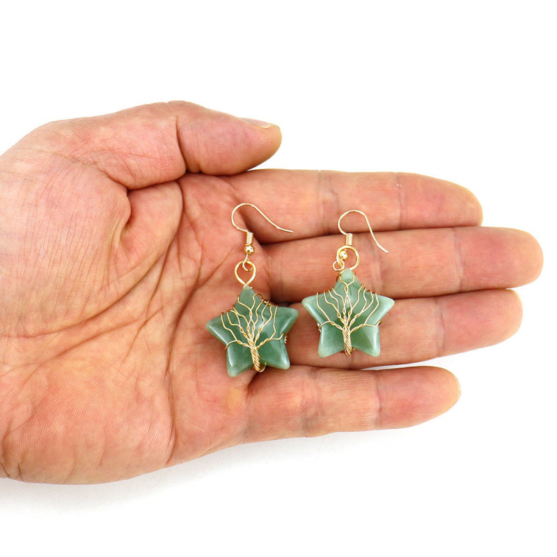 Pentagram Crystal Earrings – Amethyst Tree of Life