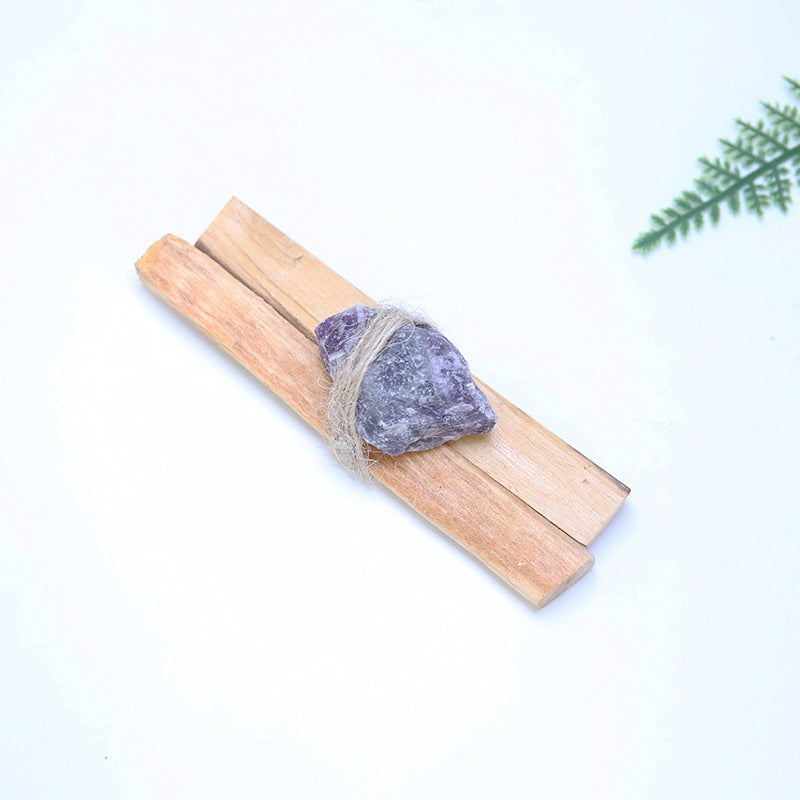 Buddha Stones Natural Palo Santo Pink Crystal Amethyst Black Obsidian Crystal Purify Altar Set Spiritual Supplies Incense BS Palo Santo&Amethyst