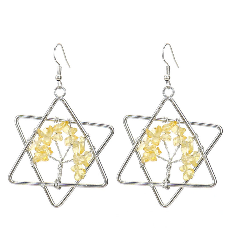 Tree of Life Hexagram Earrings – Rainbow Crystal Dangle (E17)
