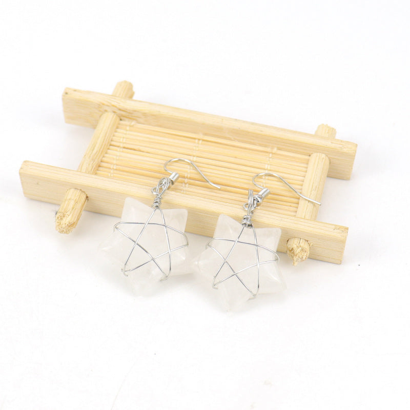 Tiger Eye Star Crystal Earrings – Handwrapped Stone Studs (E44)