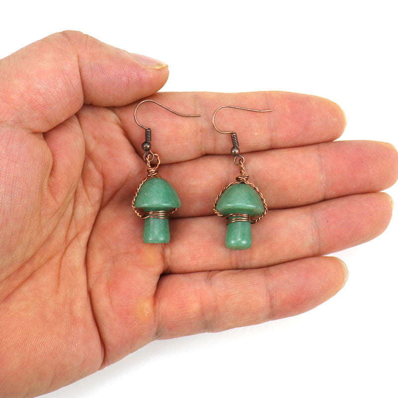 Handmade Wrapped Natural Crystal Mushroom Stud Earrings E38