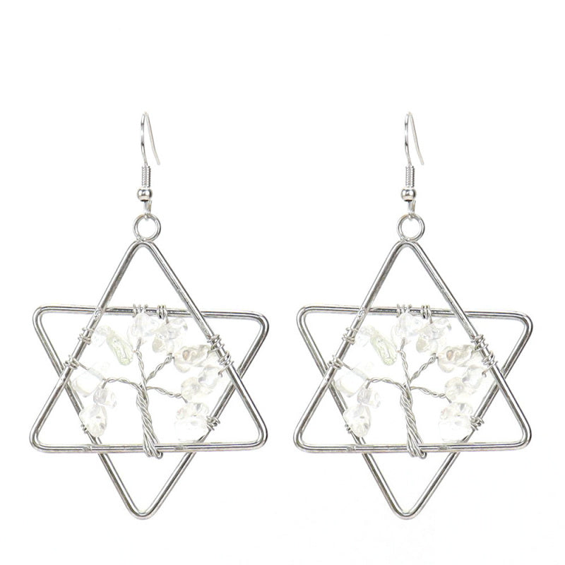 Tree of Life Hexagram Earrings – Rainbow Crystal Dangle (E17)
