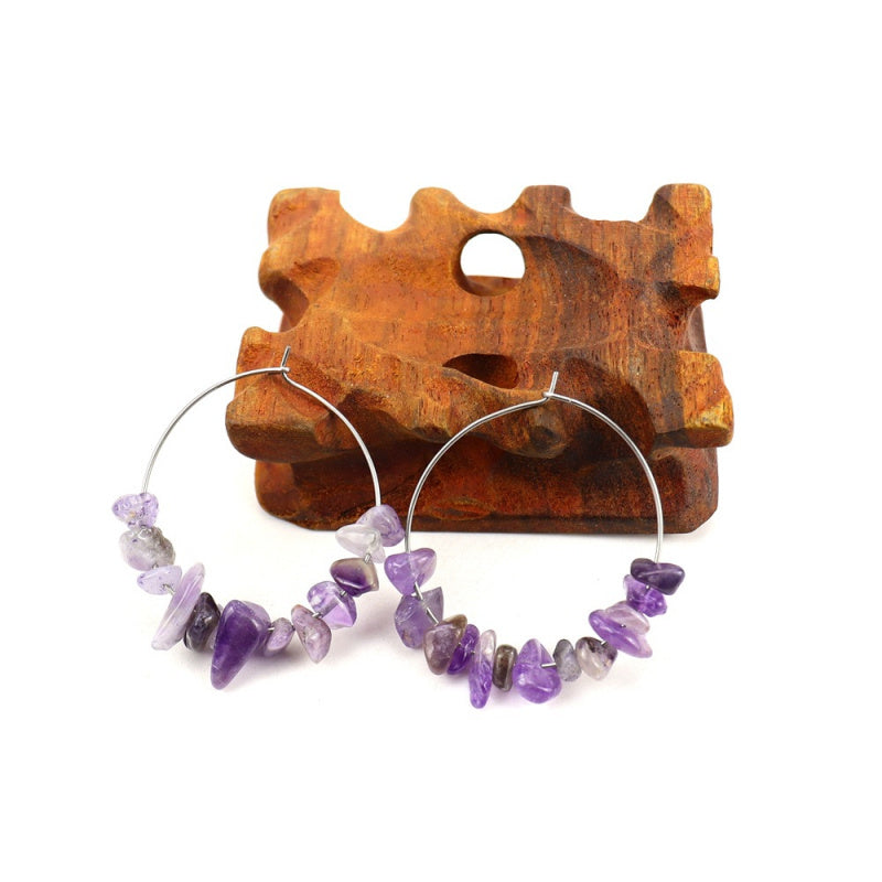Raw Crystal Hoop Earrings - Boho Chunky Handmade Style