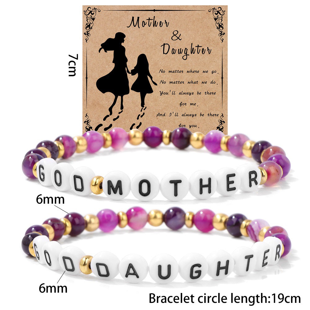 Mother Daughter Bracelet Set – 6mm Striped Agate, Elastic Fit