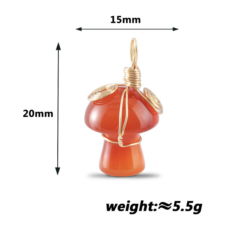 Natural Gemstone Mushroom Pendant - Wire-Wrapped Crystal Necklace
