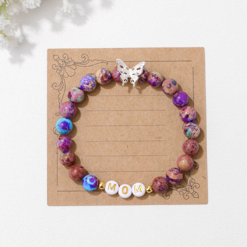 Mother’s Day MOM Bracelet – Purple Emperor Stone, Butterfly Charm