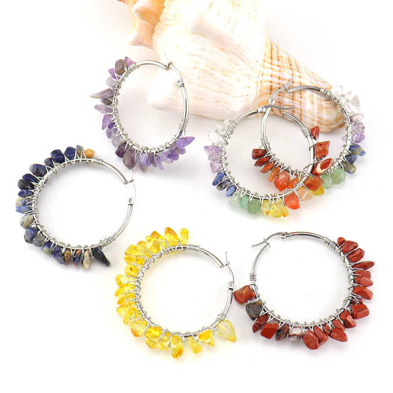 Raw Crystal Hoop Earrings E32