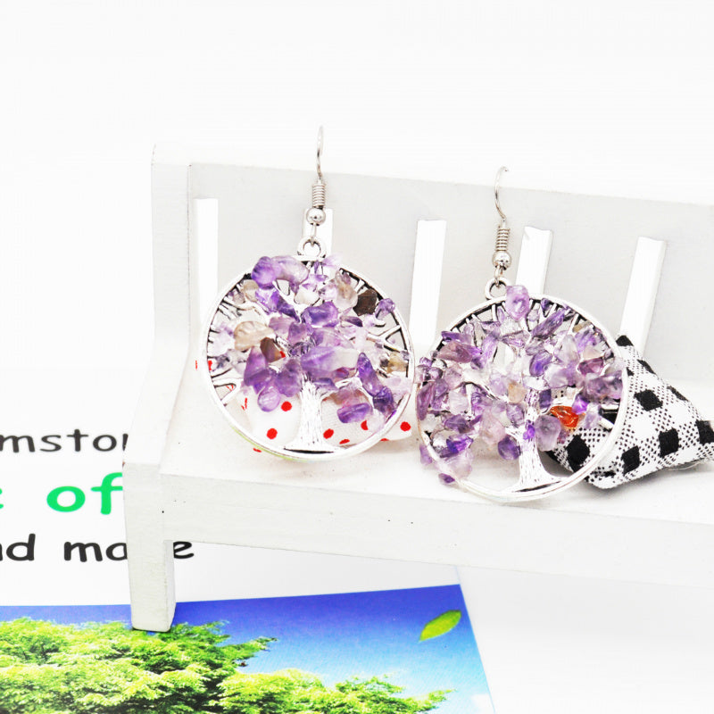 Crystal Tree of Life Earrings – Natural Stone Prosperity Jewelry
