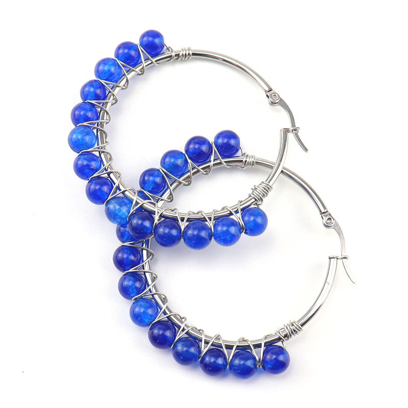 Raw Crystal Hoop Earrings – 5cm Natural Stone Bead Earrings (E26)