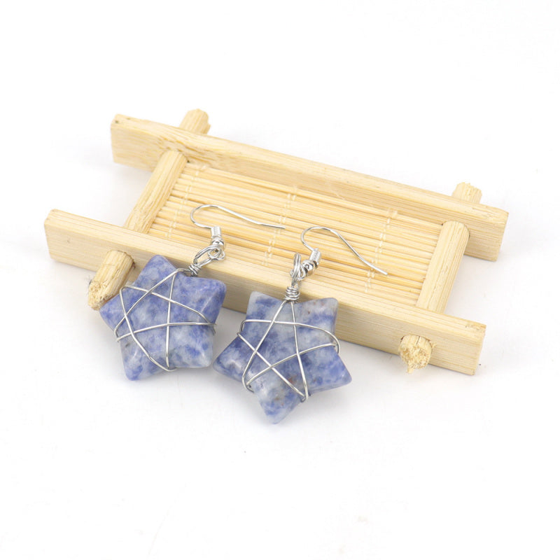 Tiger Eye Star Crystal Earrings – Handwrapped Stone Studs (E44)