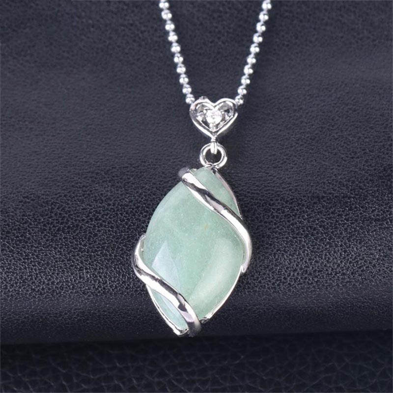 Buddha Stones Marquise Pattern Natural Crystal Stone Charm Necklace Pendant Necklaces & Pendants BS Green Aventurine