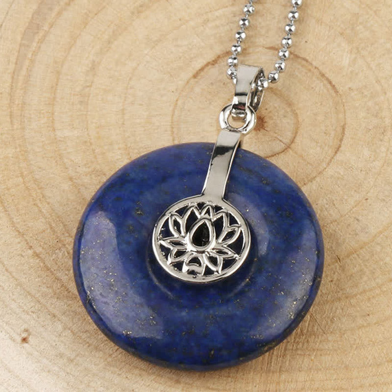 Buddha Stones Various Crystal Amethyst Pink Crystal Lotus Healing Necklace Pendant Necklaces & Pendants BS Lazurite