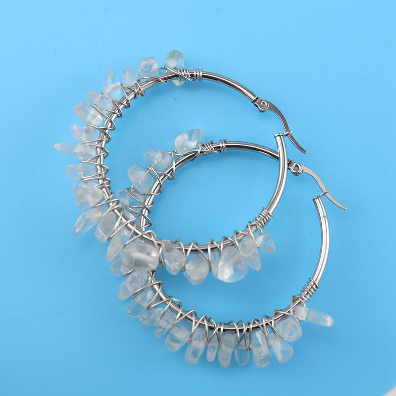 Raw Crystal Hoop Earrings E32