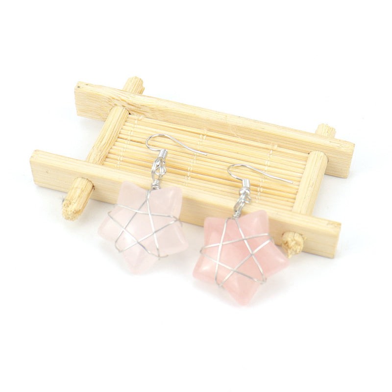 Tiger Eye Star Crystal Earrings – Handwrapped Stone Studs (E44)