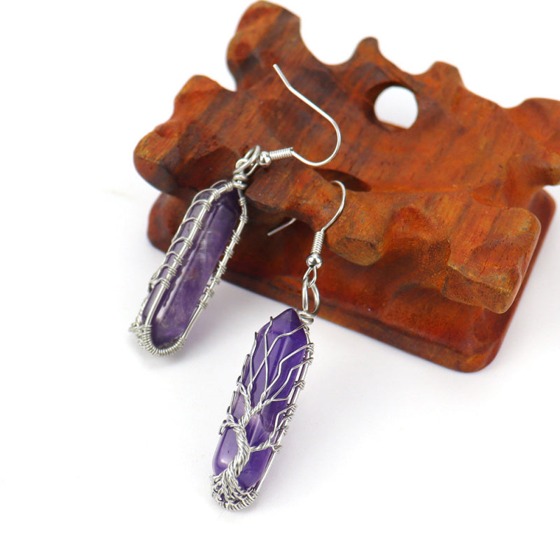 Tree of Life Amethyst Crystal Earrings – Handwrapped Healing Jewelry
