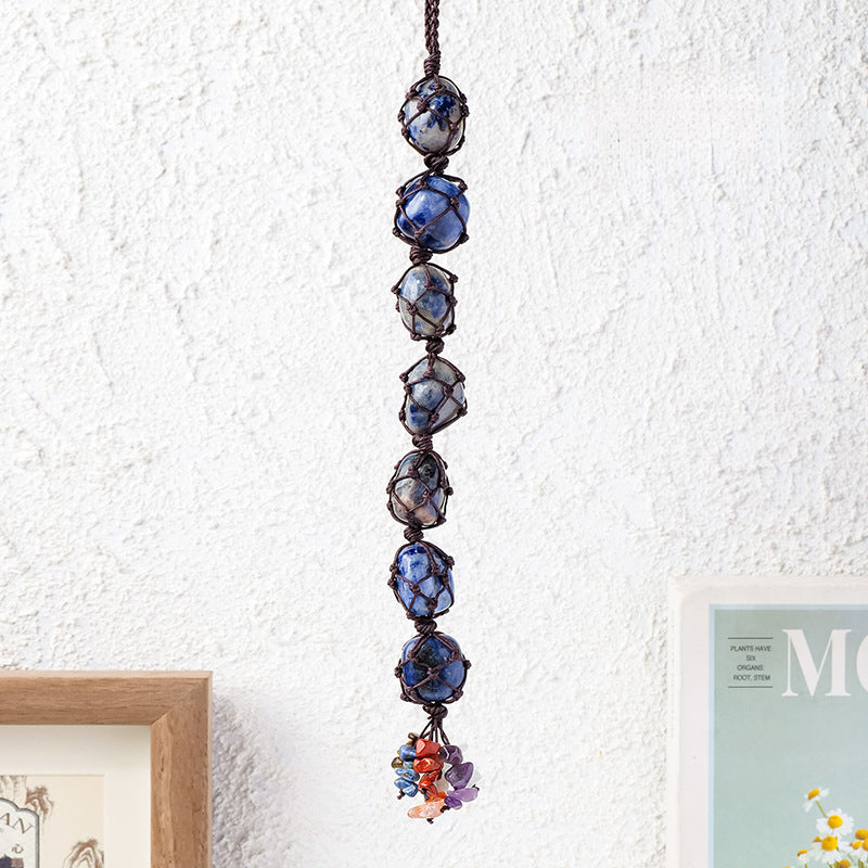 Natural Raw Stone Macrame Car Charm – Crystal Hanging Pendant