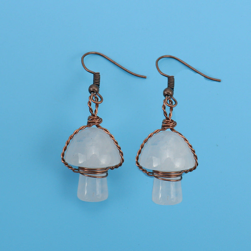 Handmade Wrapped Natural Crystal Mushroom Stud Earrings E38