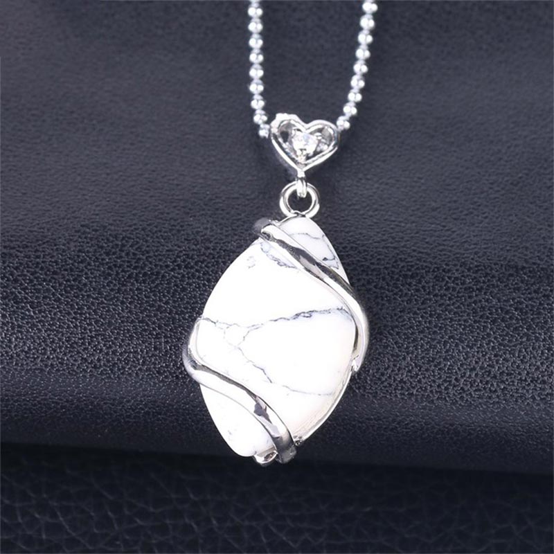 Buddha Stones Marquise Pattern Natural Crystal Stone Charm Necklace Pendant Necklaces & Pendants BS White Turquoise