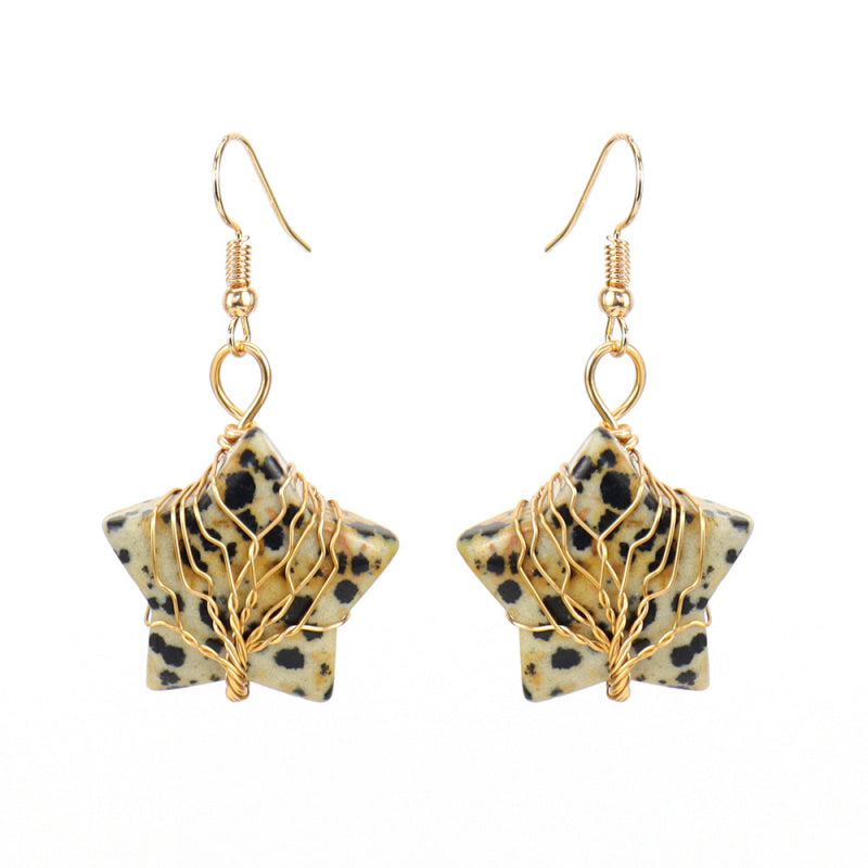 Pentagram Crystal Earrings – Amethyst Tree of Life