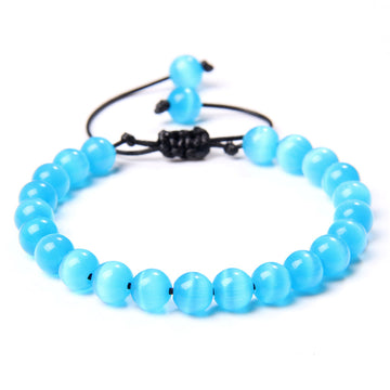 Cat Eye Stone Bracelet – 8mm Beads, Handmade Summer OL Style