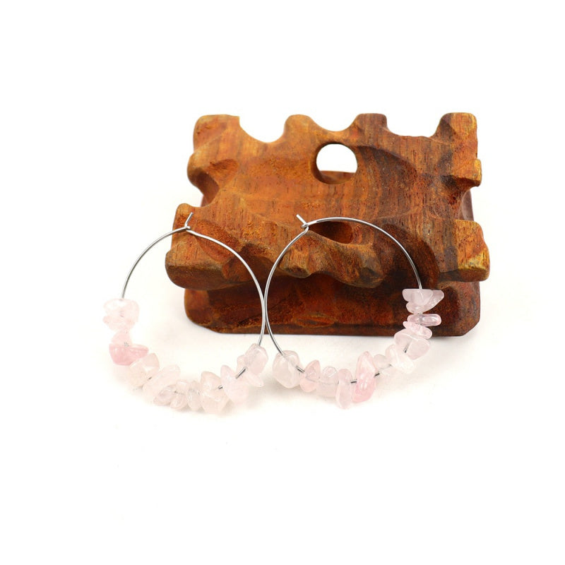 Raw Crystal Hoop Earrings - Boho Chunky Handmade Style