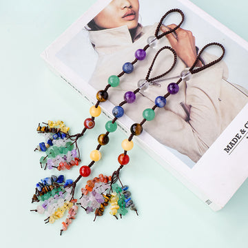 Rainbow Chakra Crystal Car Charm – Handwoven Hanging Decor