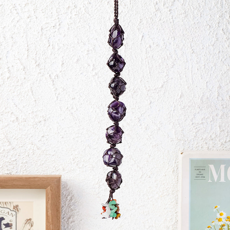 Natural Raw Stone Macrame Car Charm – Crystal Hanging Pendant