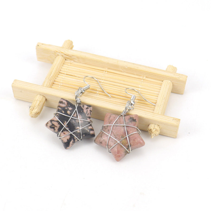 Tiger Eye Star Crystal Earrings – Handwrapped Stone Studs (E44)