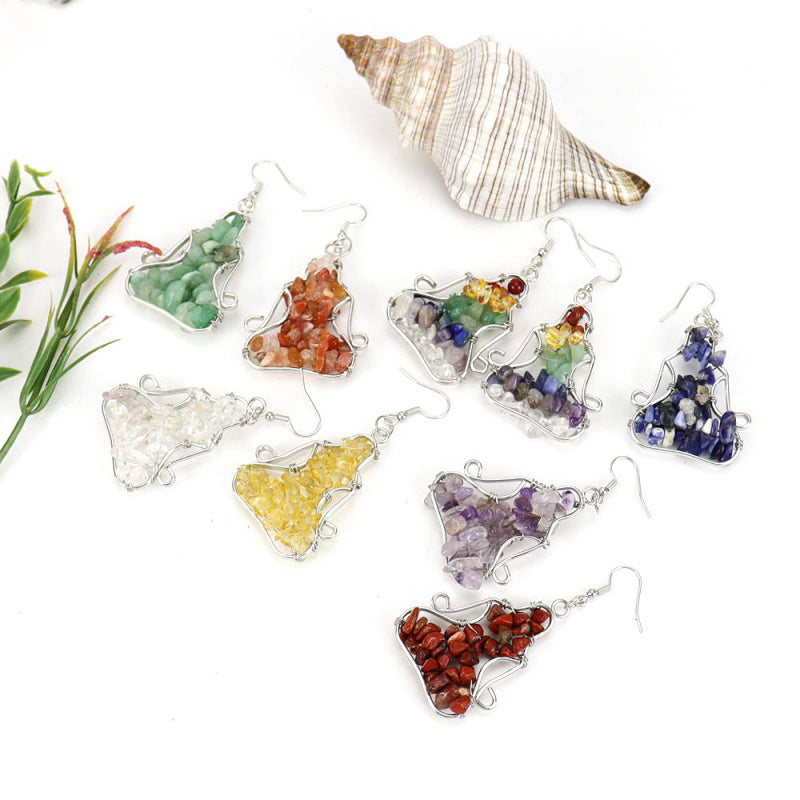 Yoga Figure Crystal Earrings – Handmade Amethyst & Agate Dangle (E14)