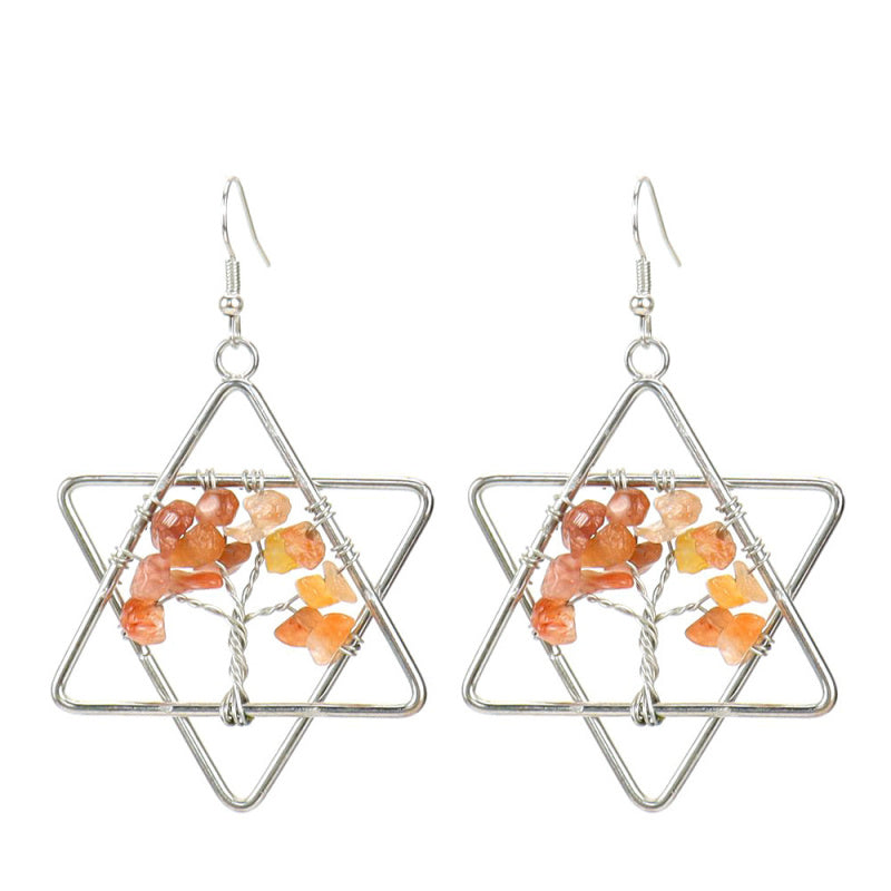 Tree of Life Hexagram Earrings – Rainbow Crystal Dangle (E17)