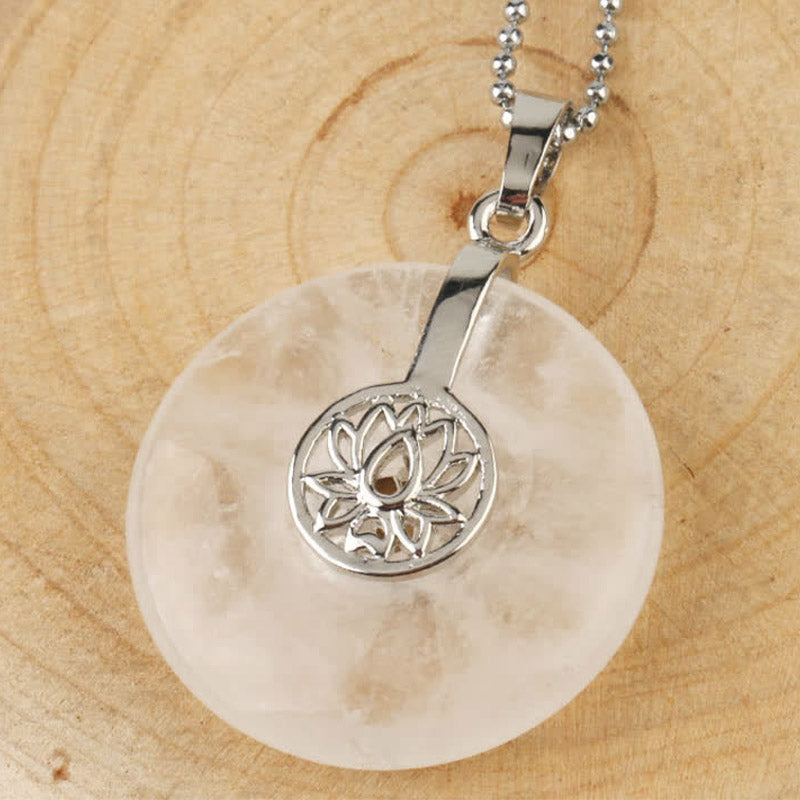 Buddha Stones Various Crystal Amethyst Pink Crystal Lotus Healing Necklace Pendant Necklaces & Pendants BS White Crystal