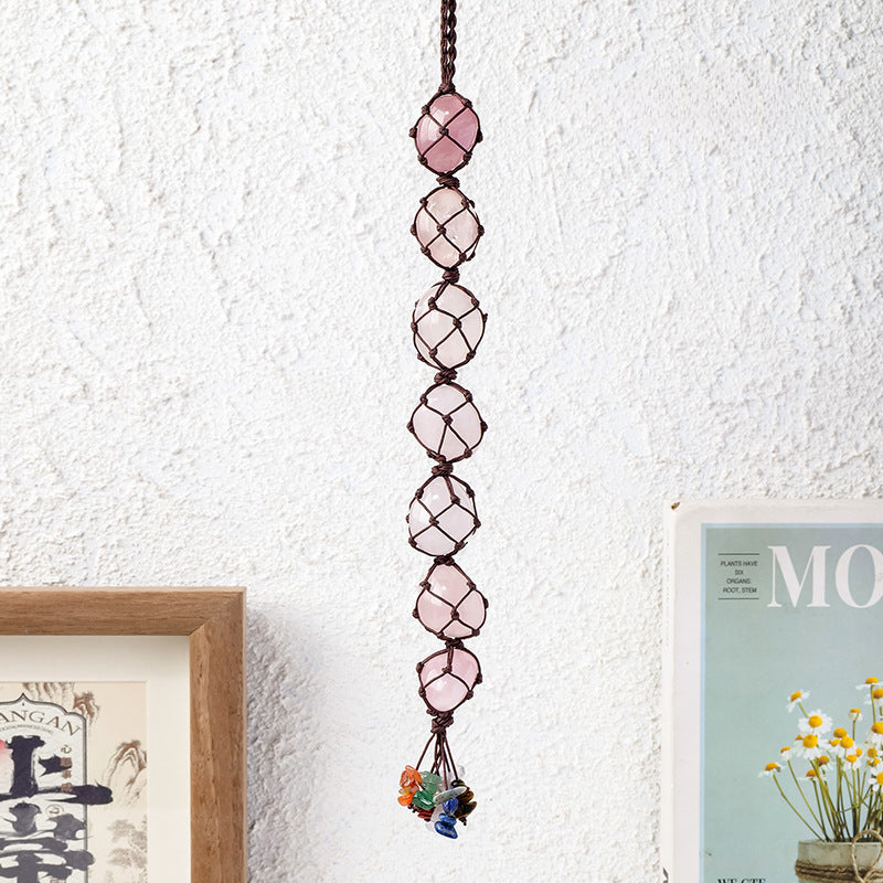 Natural Raw Stone Macrame Car Charm – Crystal Hanging Pendant