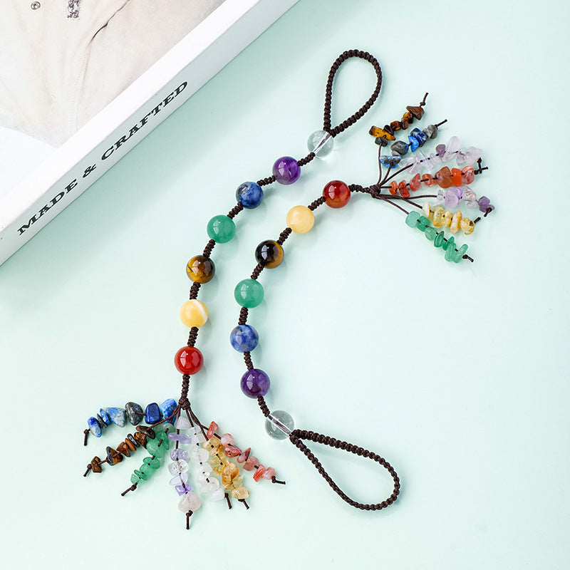 Rainbow Chakra Crystal Car Charm – Handwoven Hanging Decor