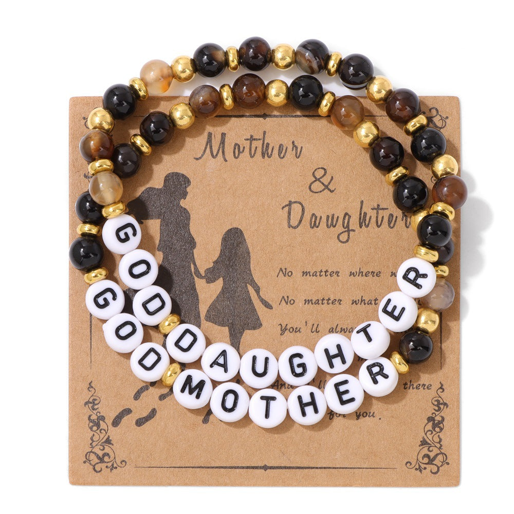 Mother Daughter Bracelet Set – 6mm Striped Agate, Elastic Fit